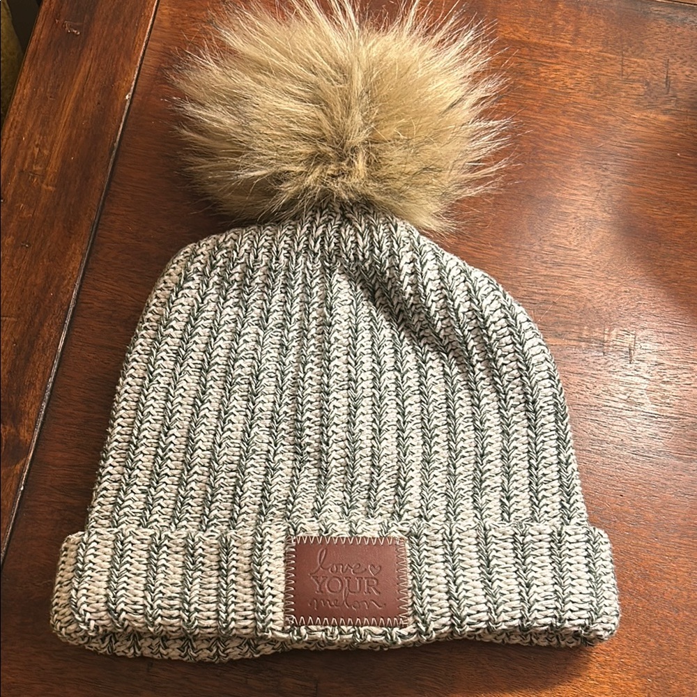 Love Your Melon Knit Beanie with Faux Fur Pom